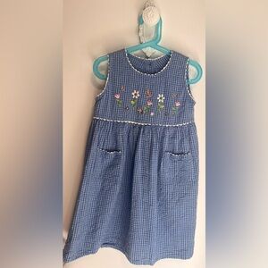 Blue Floral Embroidered Kids Dress